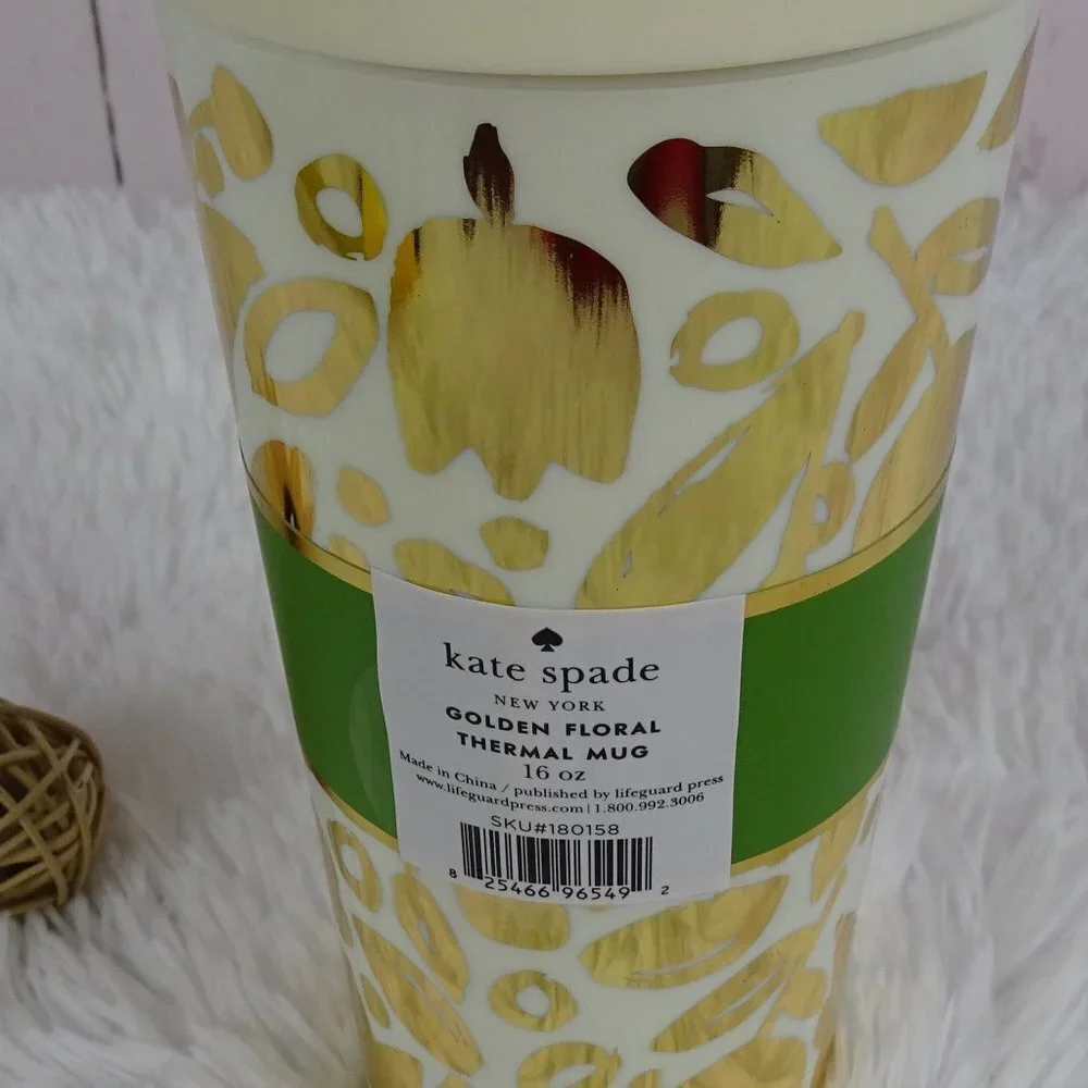 Kate Spade GOLDEN FLORAL Thermal Tumbler Coffee Beverage Mug NEW